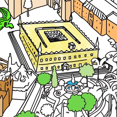 Colouring illustration of the Seville Indian Archive by Pinta y Pinto.