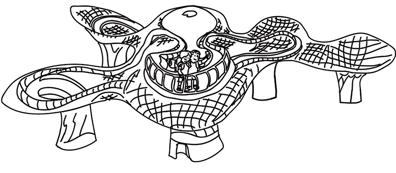 Illustration of the Setes of Seville showing the giant structure of the Setas viewpoint in Seville city.