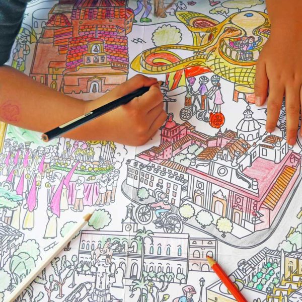 colouring "the mushrooms" on the map of Seville for colouring in