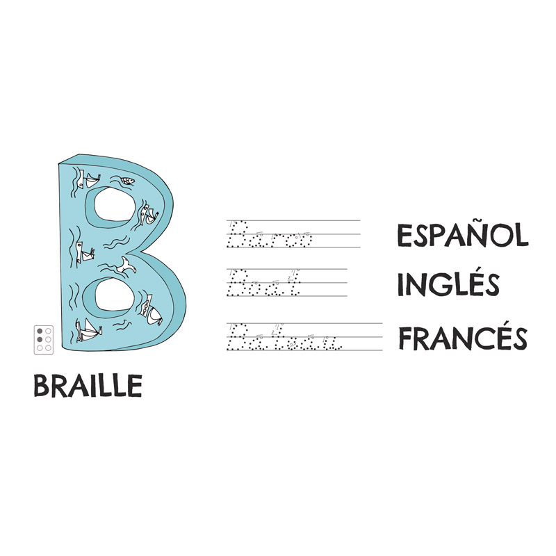 letter B and its writing practice options in Spanish, English and French from the Pinta y Pinto mega ABC.