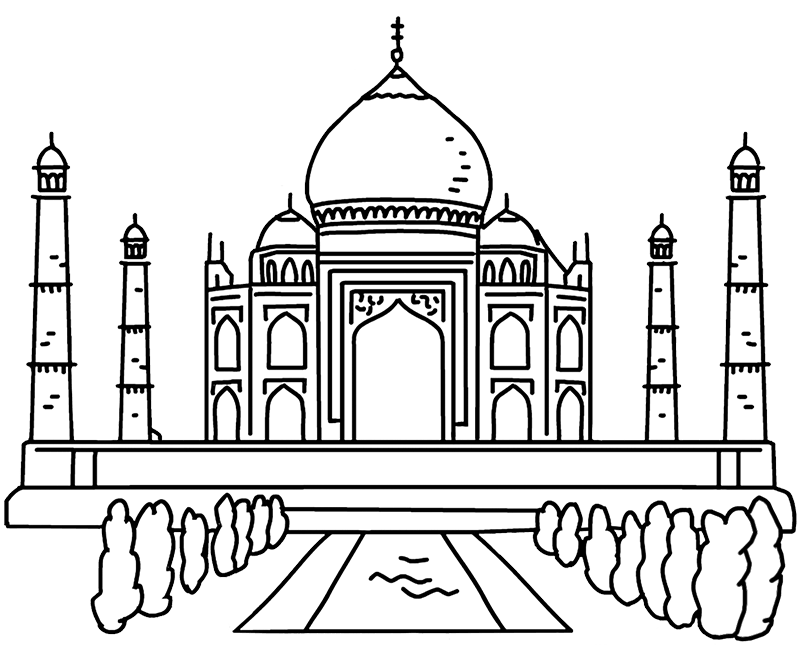 el Taj Mahal, una de las 7 maravillas del mundo moderno, reflejado en el mapa de las maravillas del Mundo.