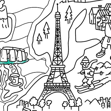 Illustration of the Eiffel Tower in France.