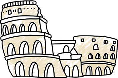 Illustration of historical icon: The Colosseum of Rome in our giant Pinta y Pinto colouring map of Italy.