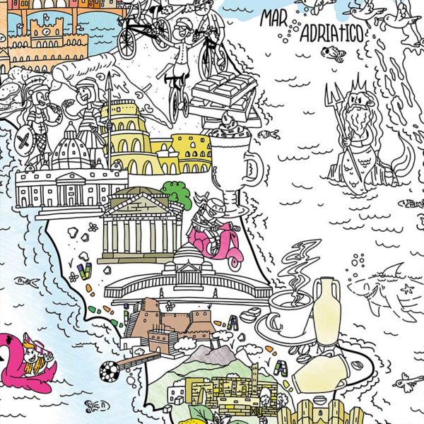 Highlights of the mid south of Italy like Rome, Vatican, Naples and Pompeii on the colouring map of Italy