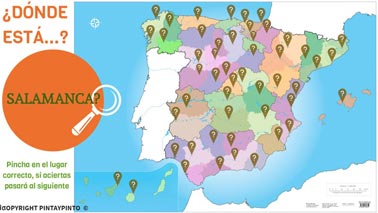 Juego de posicionar la provincia en el mapa de España interactivo.