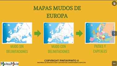 Diferentes versiones de los mapas mudos de Europa digitales, con o sin fronteras.