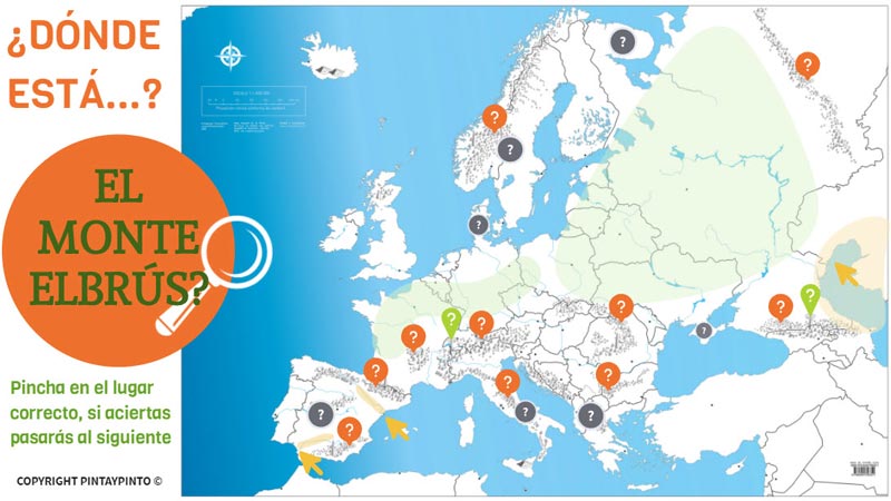 Juego interactivo de encontrar los cordilleras más importantes de Europa.