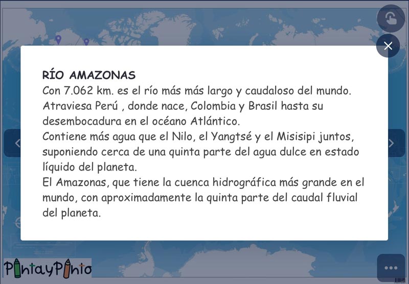 mapamundi interactivo con explicación del río amazonas.