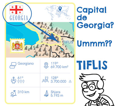 Juego en el que tienes que adivinar la capital del país, en este caso la capital de Georgia que es Tiflis.