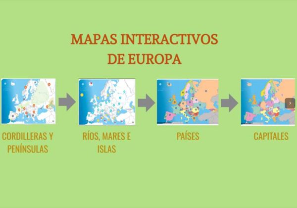 Mapas interactivos de Europa, con países, capitales, ríos y cordilleras.