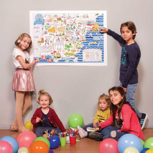 the Way of Saint James colouring map on the wall with children painting