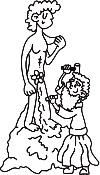 Illustration of Michelangelo sculpting his famous statue of David.