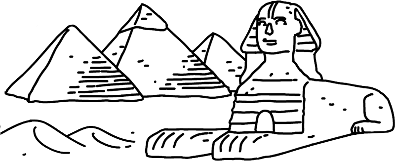 Las pirámides de Giza para colorear en la mapa de maravillas del mundo.