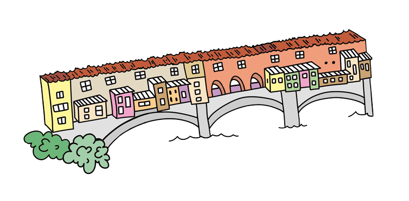 Ponte Vecchio over the river Arno on the Florence colouring map.