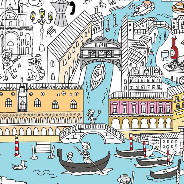 ducal palace, gondolas and Bridge of sighs on the Venice colouring map