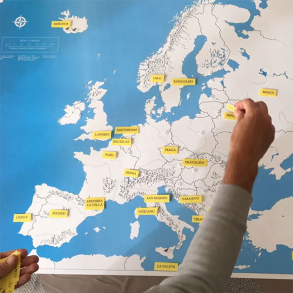 Children tagging the name of the capital city of each European country