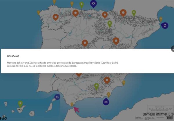 Interactive map of the mountain ranges of Spain with explanation of Moncayo mountain