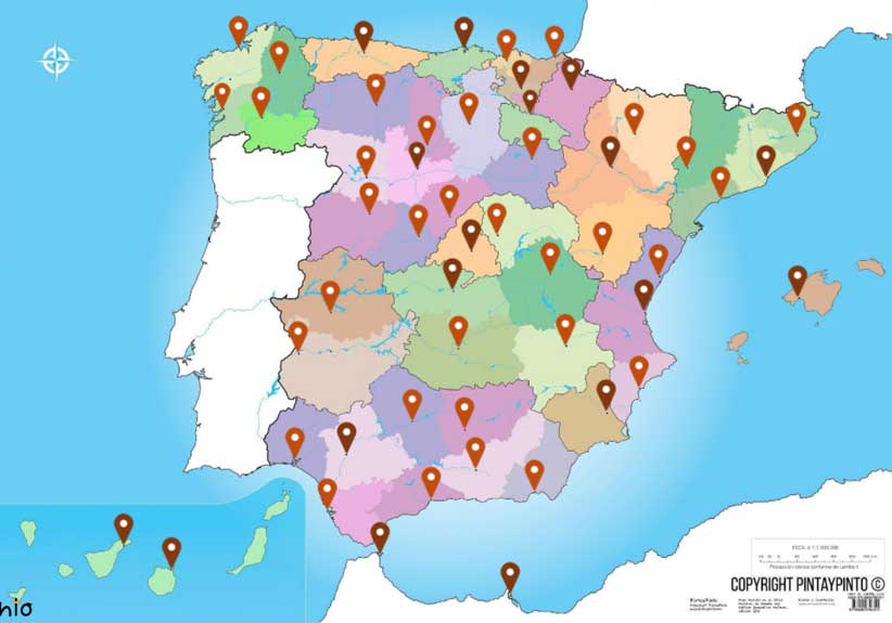 Interactive blank map of Spain, the provinces of Spain