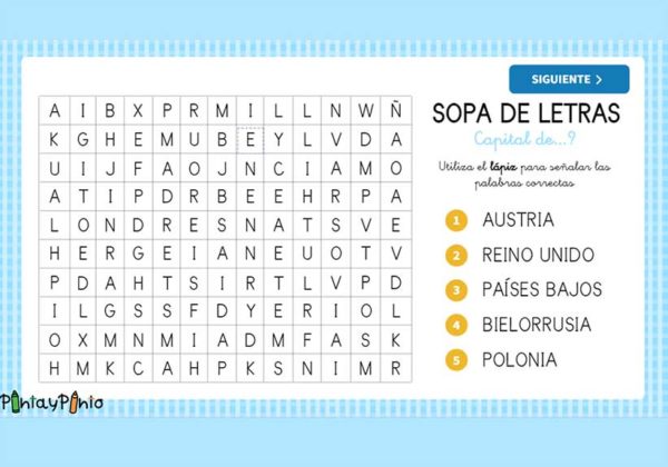 sopa de letras para encontrar los nombres de países europeos