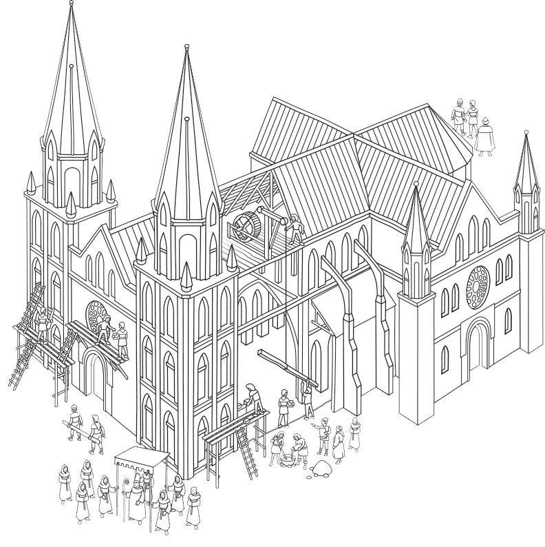 Ilustración del un catedral gótica representativa de la edad media.